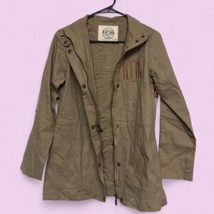 MarleyLilly Womens XS Monogram Jacket Long Coat Button Up Tan Light Brown NWT
